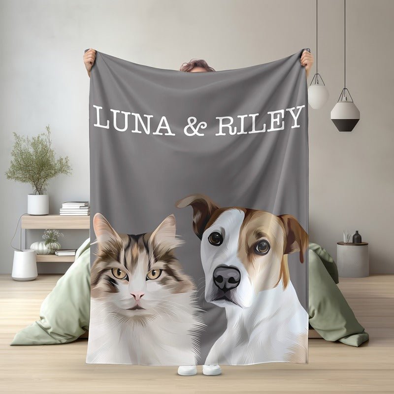 OPTIMIZE_BACKUP_PRODUCT_Custom Pet Personalized Pet Portrait Blanket, soft and warm, adorned with a high-quality image of a beloved pet for a unique touch to any room.Portrait Blanket - PET SKETCH STUDIO