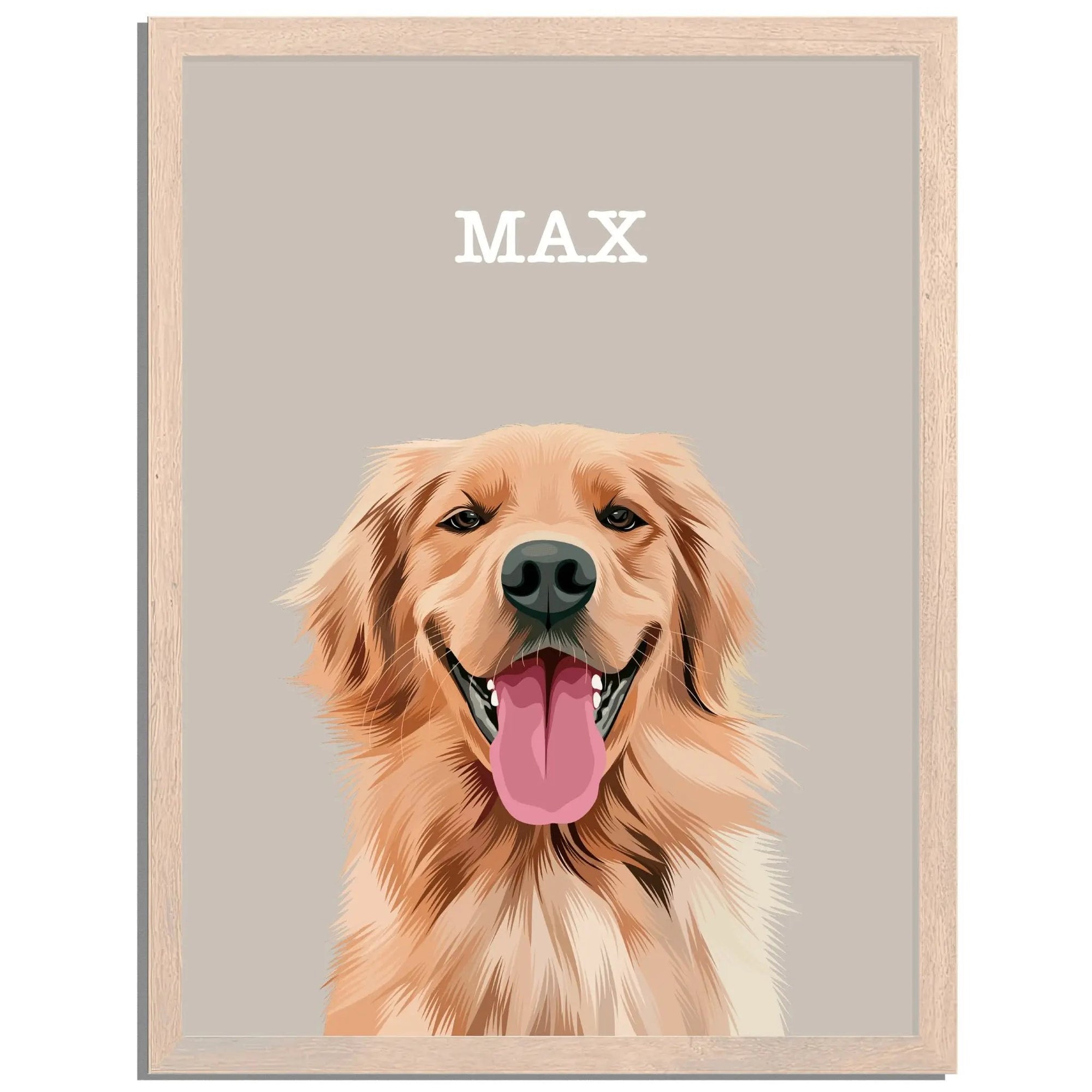 Custom Pet Portrait One Pet Framed Pet Print showcasing a beautifully rendered digital illustration of a beloved pet, elegantly framed for display